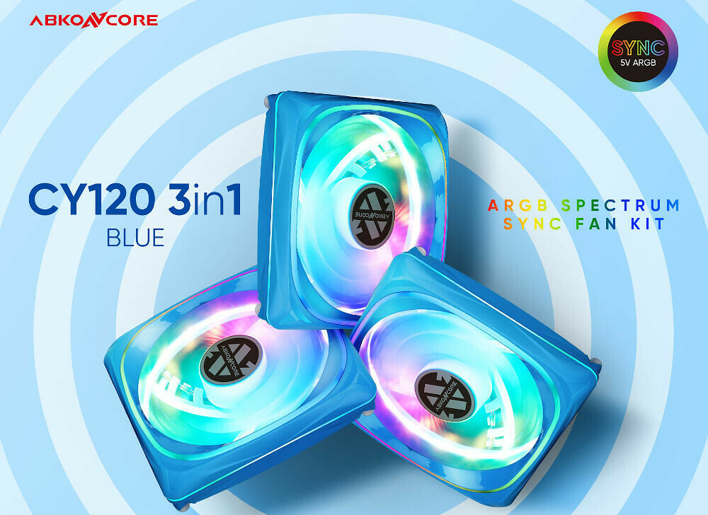 Abkoncore CY120B ARGB Spectrum Sync 3in1 Bleu (Pack de 3) - 120 mm (image:2)
