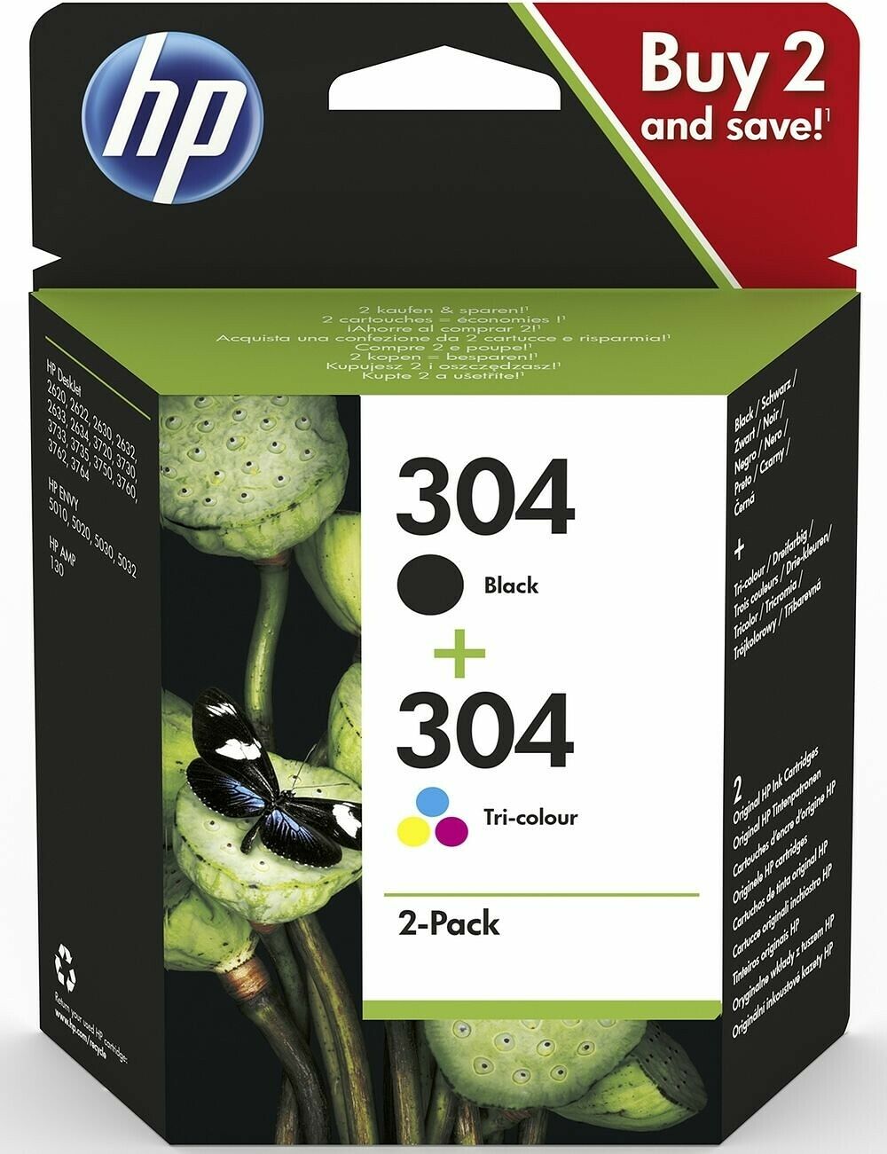 HP 62 Pack de 2 Cartouches d'Encre Noire et Trois Couleurs