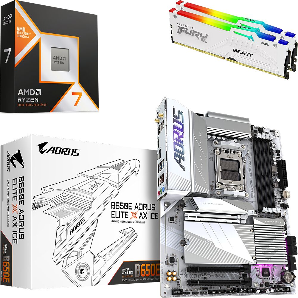 Kit Ã©vo Ryzen 7 9800X3D + B650E A ELITE X AX ICE + 64 Go (image:1)