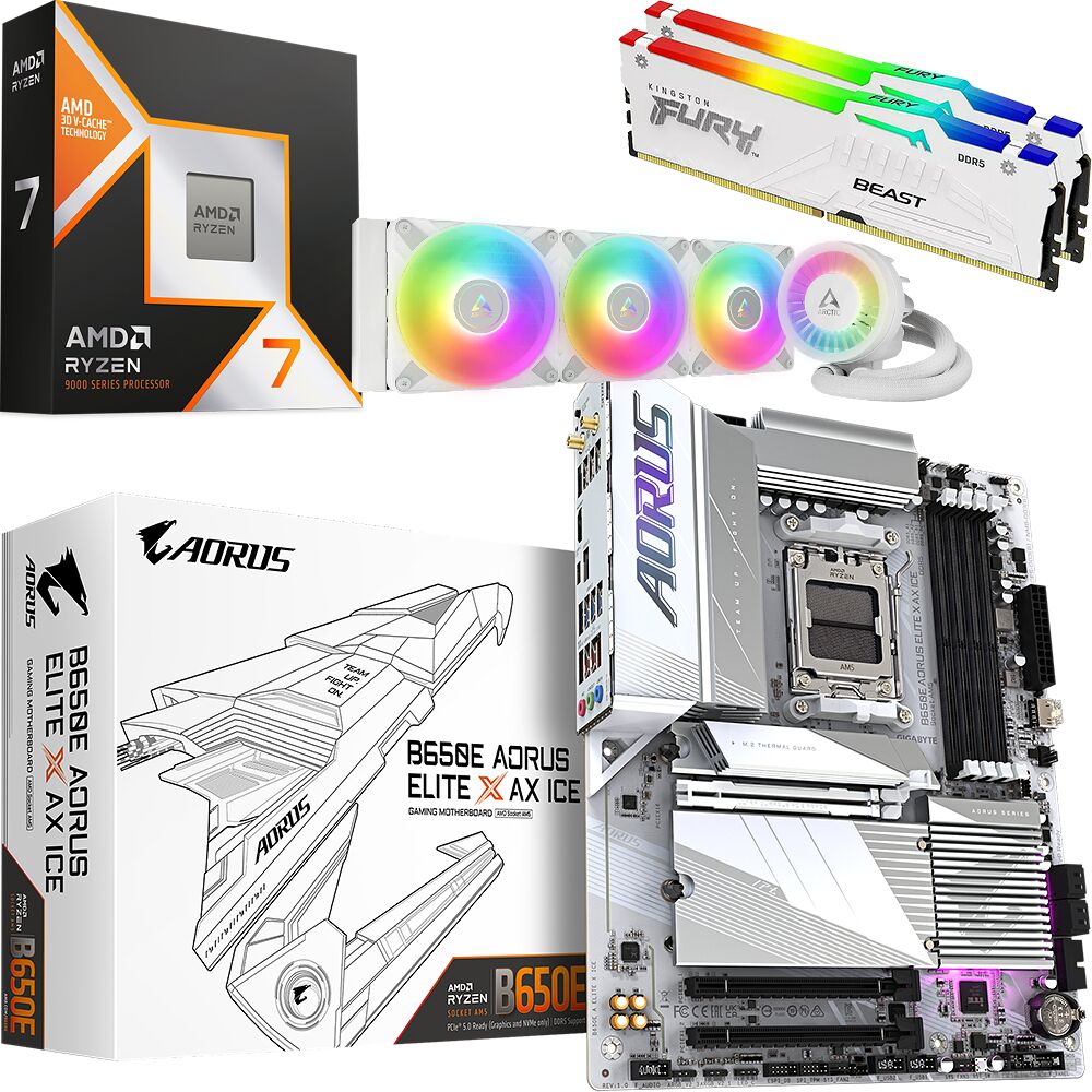 Kit Ã©vo Ryzen 7 9800X3D + B650E A ELITE X AX ICE + Liquid Freezer III 360 + 64Go (image:1)