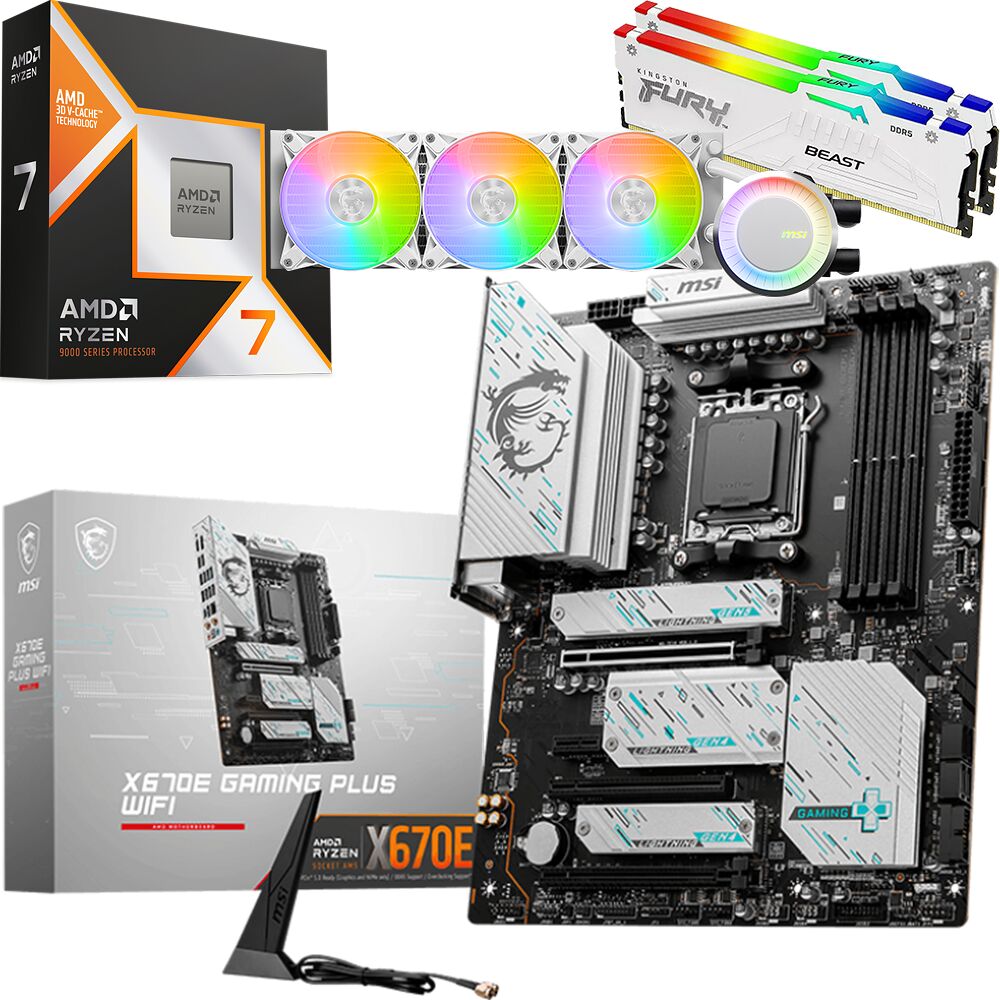 Kit Ã©vo Ryzen 7 9800X3D + X670E GAMING PLUS WIFI + Liquid Freezer III 360 + 64Go (image:1)