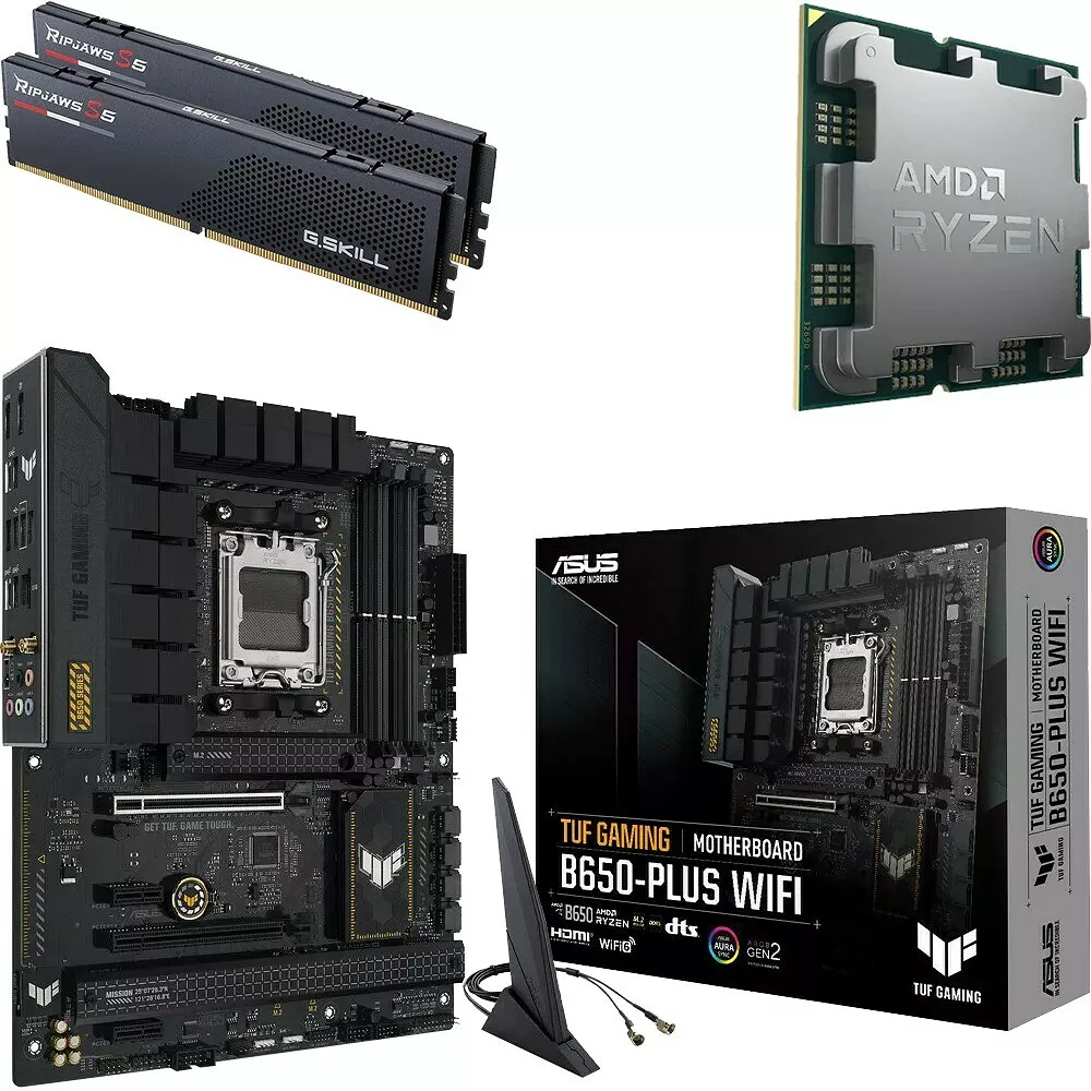 Ryzen 7 9800X3D & ASUS TUF B650-E セット Kit évo Ryzen 7 9800X3D (Tray) + TUF GAMING B650-PLUS WIFI + 32 Go
