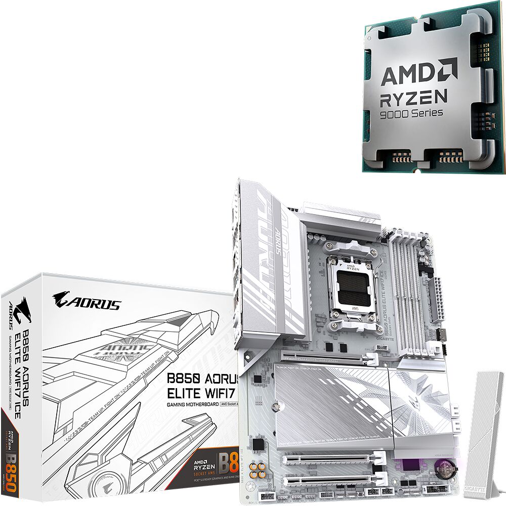 Duo AMD Ryzen 7 9850X3D (Tray) + GIGABYTE B850 AORUS ELITE WIFI7 ICE (image:1)