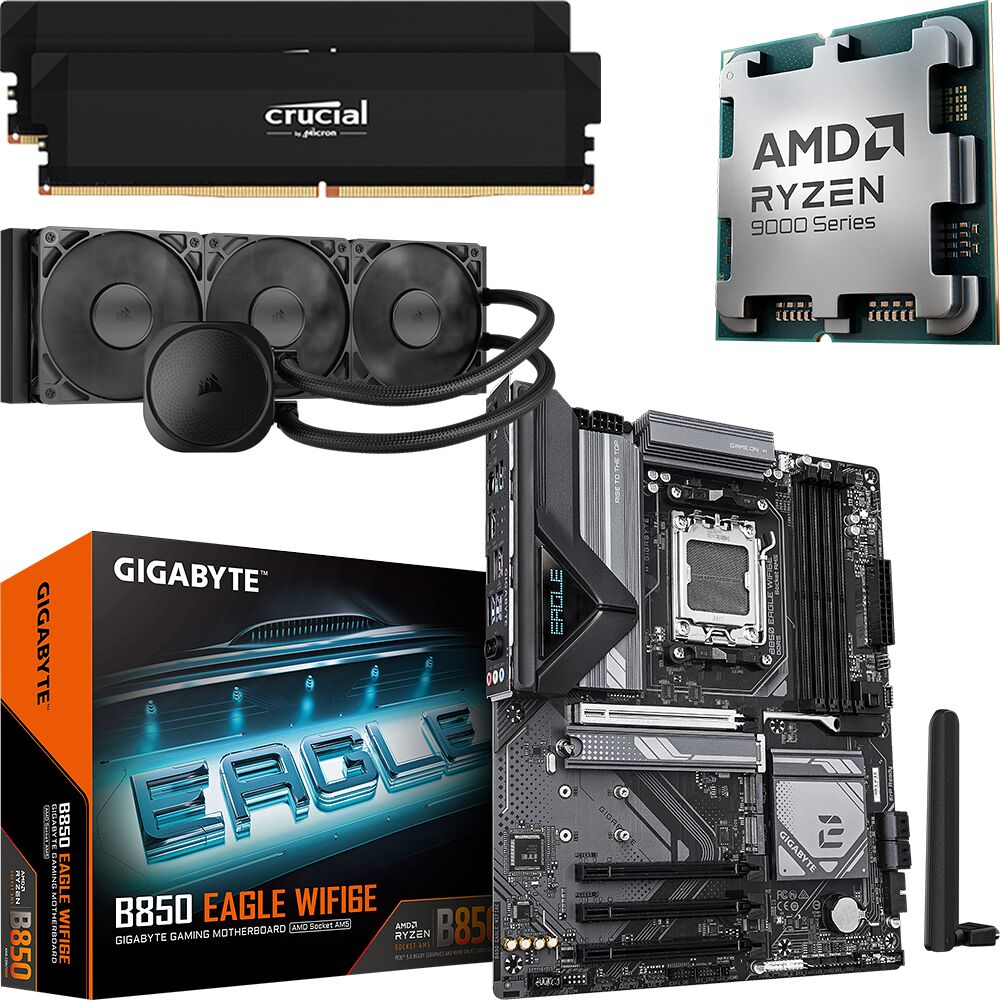 Kit Ã©vo Ryzen 7 9850X3D (Tray) + B850 EAGLE WIFI6E + Nautilus RS 360 + 32 Go (image:1)