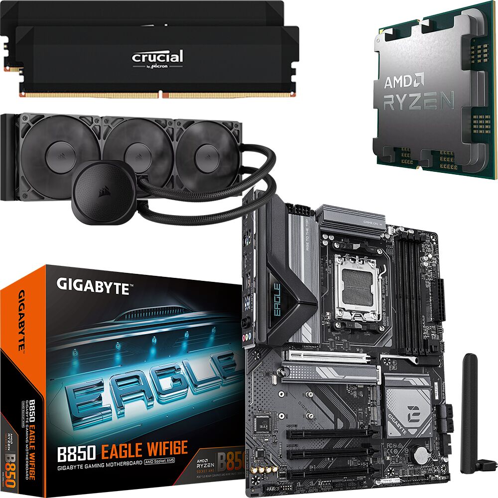 Kit Ã©vo Ryzen 7 9800X3D (Tray) + B850 EAGLE WIFI6E + Nautilus RS 360 + 32 Go (image:1)