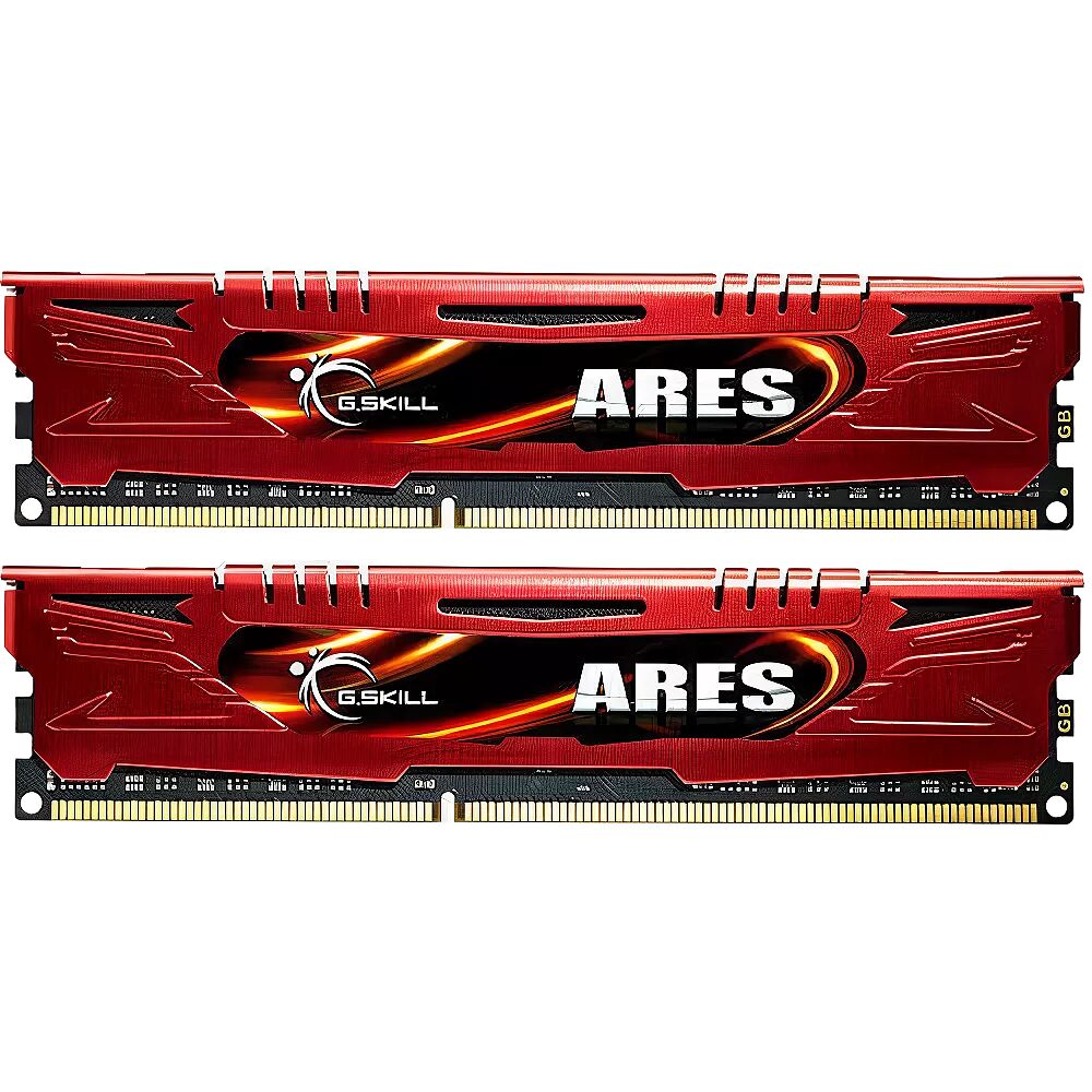 Deux barrettes de mémoire vive G.Skill Ares avec un dissipateur thermique rouge et noir.