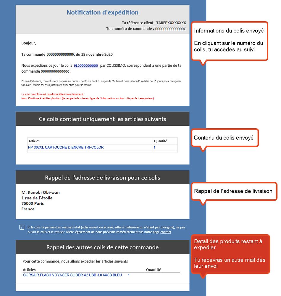 Mail d'expédition