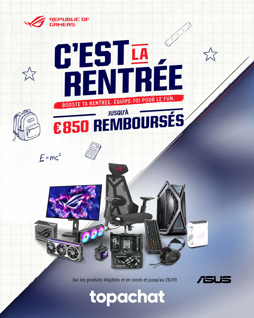 Jusqu'à 850€ de cashback à cumuler avec ASUS !