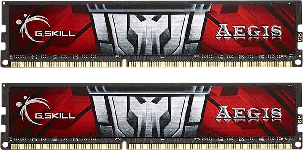 Deux barrettes de mémoire vive G.Skill Aegis avec un dissipateur thermique noir et rouge.