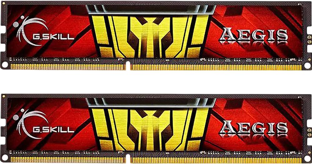 Deux barrettes de mémoire RAM G.Skill Aegis avec un design noir et doré.