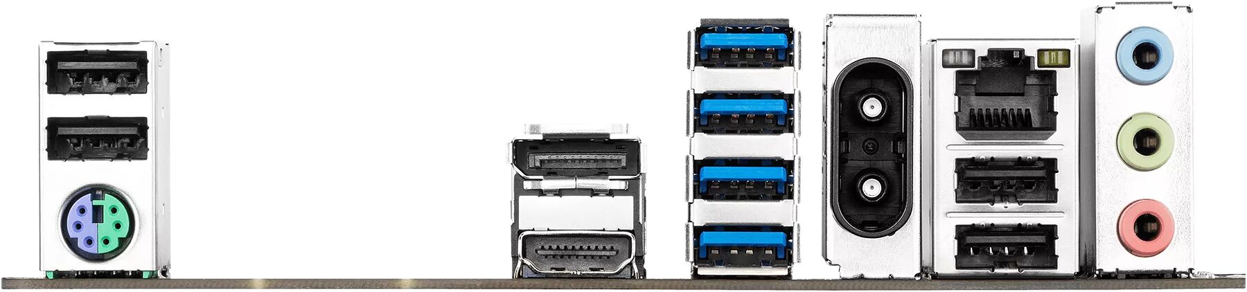 Aperçu de l'arrière de différents composants PC, montrant divers ports de connexion comme l'USB, le HDMI, l'audio et l'alimentation.
