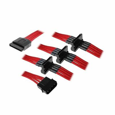 Câble gainé Molex vers 4 x alimentation SATA BitFenix Alchemy - 20 cm - Rouge
