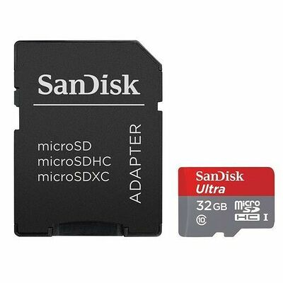 Carte Mémoire Micro SDHC Sandisk Ultra Android, 32 Go, Classe 10 + Adaptateur SD