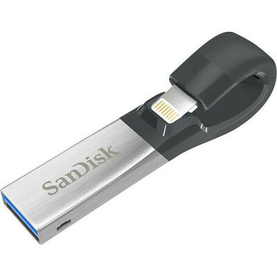 Clé USB 3.0 et Lightning Sandisk iXpand Flash Drive, 128 Go, Noire et Silver