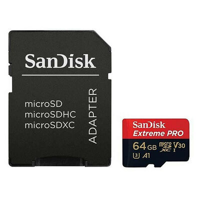 Carte Mémoire Micro SDXC Sandisk Extreme Pro, 64 Go, Classe 10 + Adaptateur SD