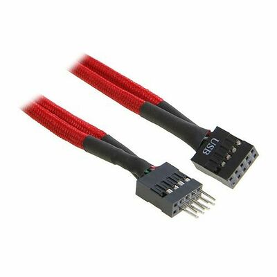 Câble rallonge gainé USB 2.0 interne BitFenix Alchemy, 30 cm, Rouge/Noir