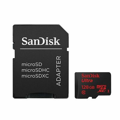 Carte Mémoire Micro SDXC Sandisk Ultra Android, 128 Go, Classe 10+ Adaptateur SD