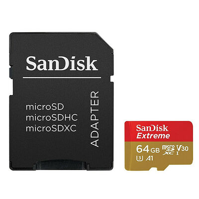 Carte Mémoire Micro SDXC UHS-I Sandisk Extreme, 64 Go, Classe U3 + Adaptateur SD