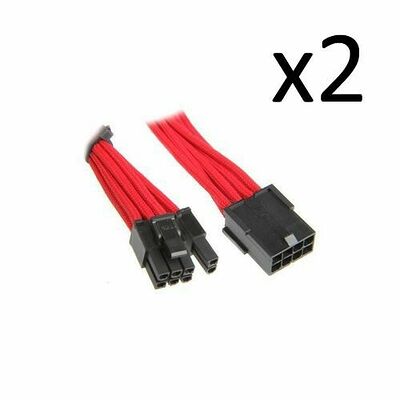 2 x Câble rallonge gainé PCI-E 6+2 Broches BitFenix Alchemy, 45 cm, Rouge/Noir
