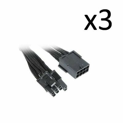 3 x Câble rallonge gainé PCI-E 6+2 broches BitFenix Alchemy - 45 cm - Noir/Noir