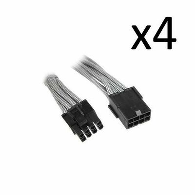 4 x Câble rallonge gainé PCI-E 6+2 broches BitFenix Alchemy, 45 cm, Argent/Noir