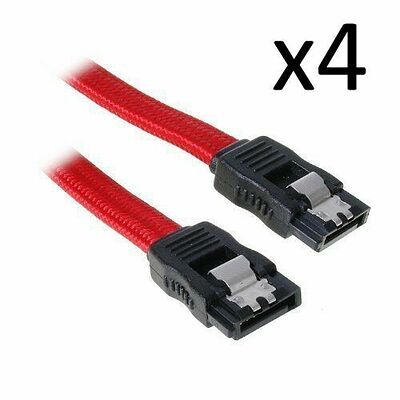 4 x Câble SATA gainé à verrouillage BitFenix Alchemy - 30 cm - Rouge/Noir