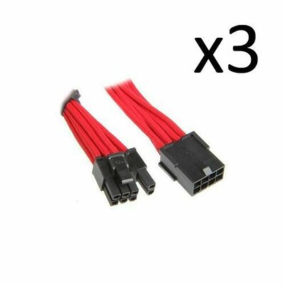 3 x Câble rallonge gainé PCI-E 6+2 broches BitFenix Alchemy, 45 cm, Rouge/Noir