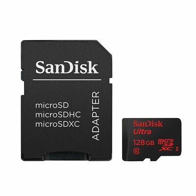Carte Mémoire Micro SDXC Sandisk Ultra, 128 Go, Classe 10 + Adaptateur SD