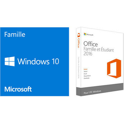 Microsoft Windows 10 Famille, 64 bits + Office Famille et Etudiant 2016