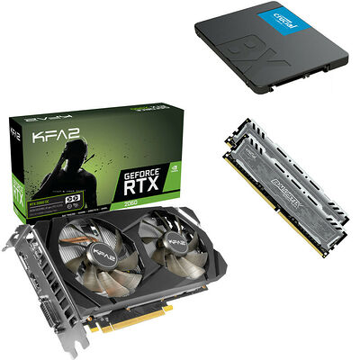 KFA2 GeForce RTX 2060 (1-Click OC), 6 Go + Crucial BX500, 960 Go + 16 Go