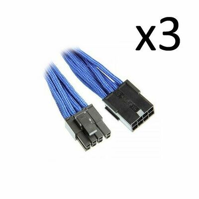 3 x Câble rallonge gainé PCI-E 6+2 broches BitFenix Alchemy, 45 cm, Bleu/Noir