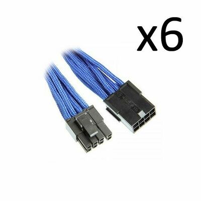 6 x Câble rallonge gainé PCI-E 6+2 broches BitFenix Alchemy, 45 cm, Bleu/Noir
