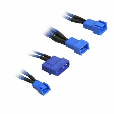 Câble adaptateur gainé 4 vers 3x3 broches BitFenix Alchemy, 20 cm, Bleu/Bleu
