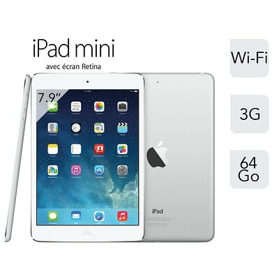 Apple iPad Mini Retina Argent WiFi / 4G 64 Go, 7.9" Retina