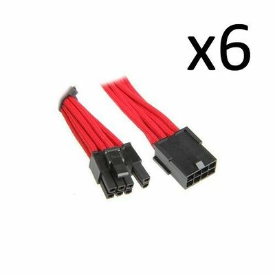6 x Câble rallonge gainé PCI-E 6+2 broches BitFenix Alchemy, 45 cm, Rouge/Noir