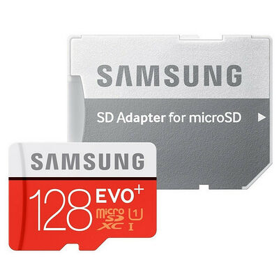 Carte Mémoire Micro SDXC Samsung Evo +, 128 Go, Classe 10 + Adaptateur SD