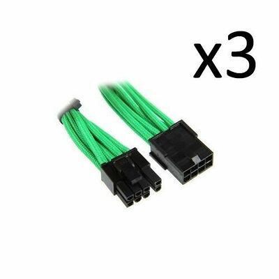 3 x Câble rallonge gainé PCI-E 6+2 broches BitFenix Alchemy, 45 cm, Vert/Noir