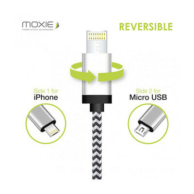 Moxie Câble Data 2 en 1 Réversible - Lightning & Micro USB - iPhone / Android