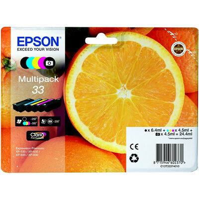 Pack de 5 cartouches d'encre Noire et Couleurs 33, Orange, Epson