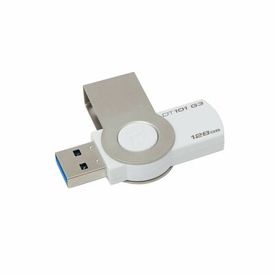Clé USB 3.0 Kingston DataTraveler 101 G3 rotative, 128 Go, Blanche