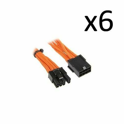 6 x Câble rallonge gainé PCI-E 6+2 broches BitFenix Alchemy, 45 cm, Orange/Noir