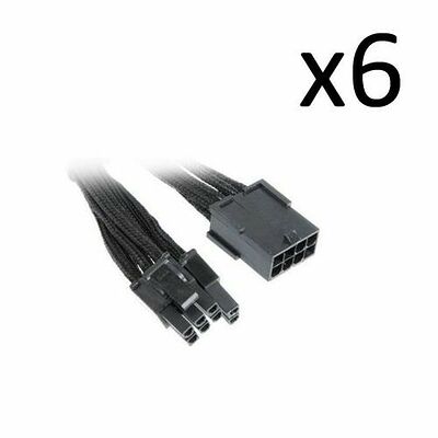 6 x Câble rallonge gainé PCI-E 6+2 broches BitFenix Alchemy, 45 cm, Noir/Noir