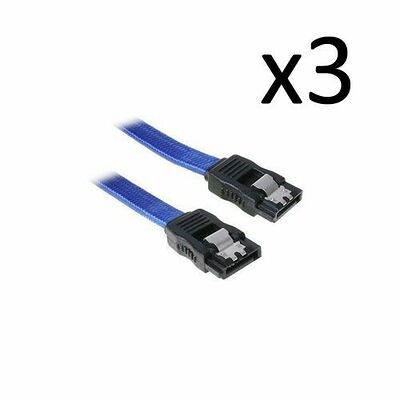 3 x Câble SATA gainé à verrouillage BitFenix Alchemy - 30 cm - Bleu/Noir