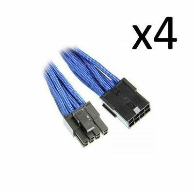 4 x Câble rallonge gainé PCI-E 6+2 broches BitFenix Alchemy, 45 cm, Bleu/Noir