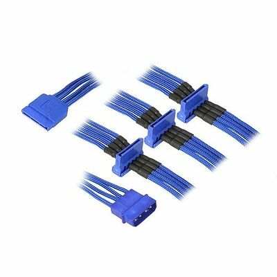 Câble gainé Molex vers 4 x alimentation SATA BitFenix Alchemy, 20 cm, Bleu/Bleu