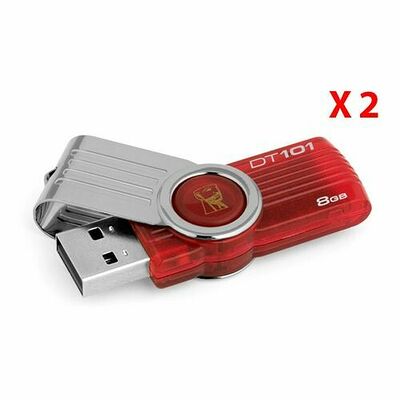 Pack de 2 Clés USB 2.0 Kingston DataTraveler 101 G2 rotative, 8 Go, Rouge