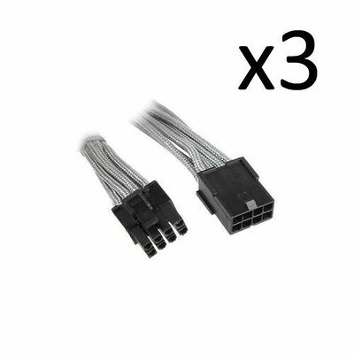 3 x Câble rallonge gainé PCI-E 6+2 broches BitFenix Alchemy - 45 cm- Argent/Noir