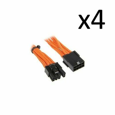 4 x Câble rallonge gainé PCI-E 6+2 broches BitFenix Alchemy, 45 cm, Orange/Noir