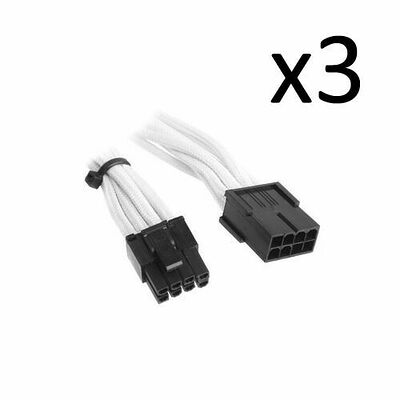 3 x Câble rallonge gainé PCI-E 6+2 broches BitFenix Alchemy, 45 cm, Blanc/Noir
