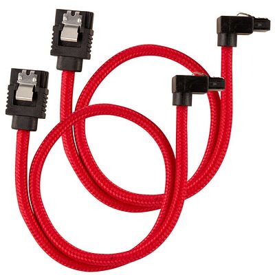 Corsair Câble SATA gainé (coudé) à verrouillage (lot de 2) - Rouge - 30 cm